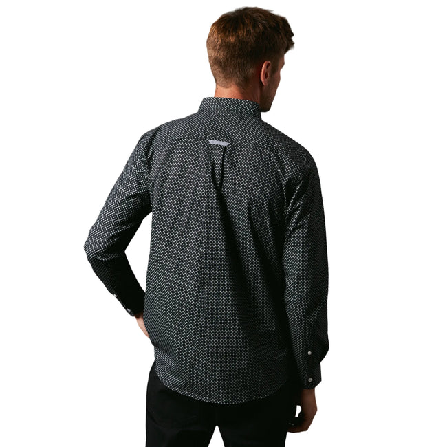 Black - Back - Maine Mens Micro Floral Long-Sleeved Shirt