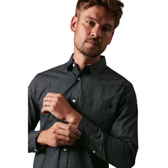 Black - Side - Maine Mens Micro Floral Long-Sleeved Shirt