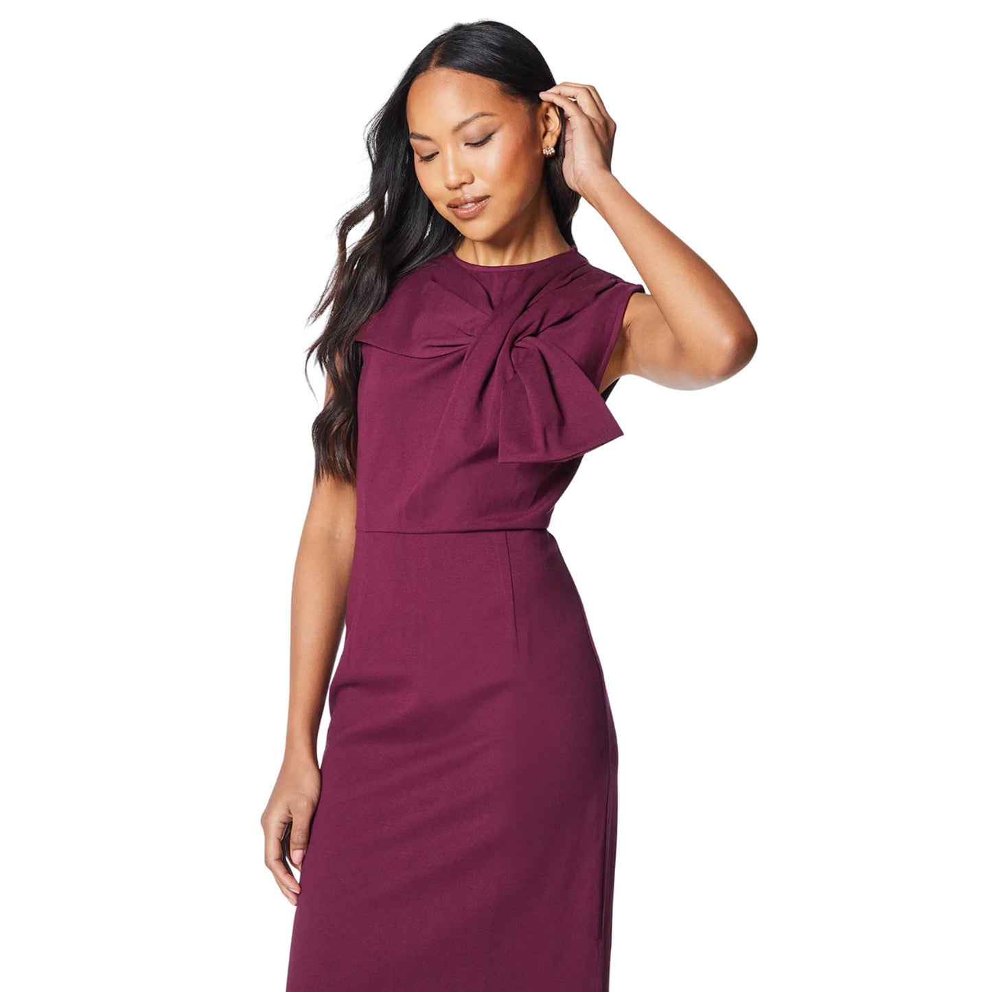 Berry - Side - Principles Womens-Ladies Ponte Bow Detail Midi Dress