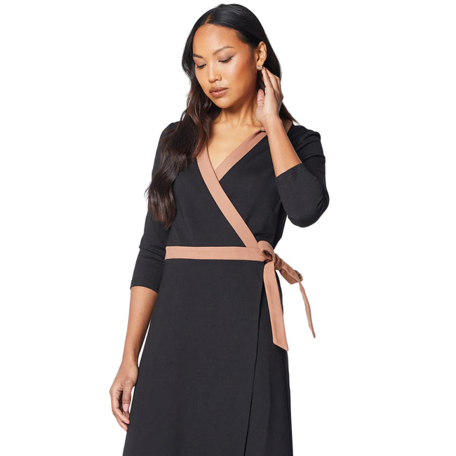 Black - Side - Principles Womens-Ladies Contrast Ponte Wrap Dress