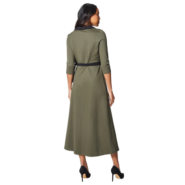 Khaki Green - Back - Principles Womens-Ladies Contrast Ponte Wrap Dress