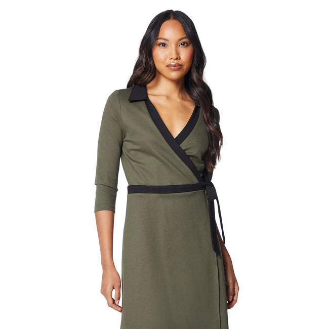 Khaki Green - Side - Principles Womens-Ladies Contrast Ponte Wrap Dress