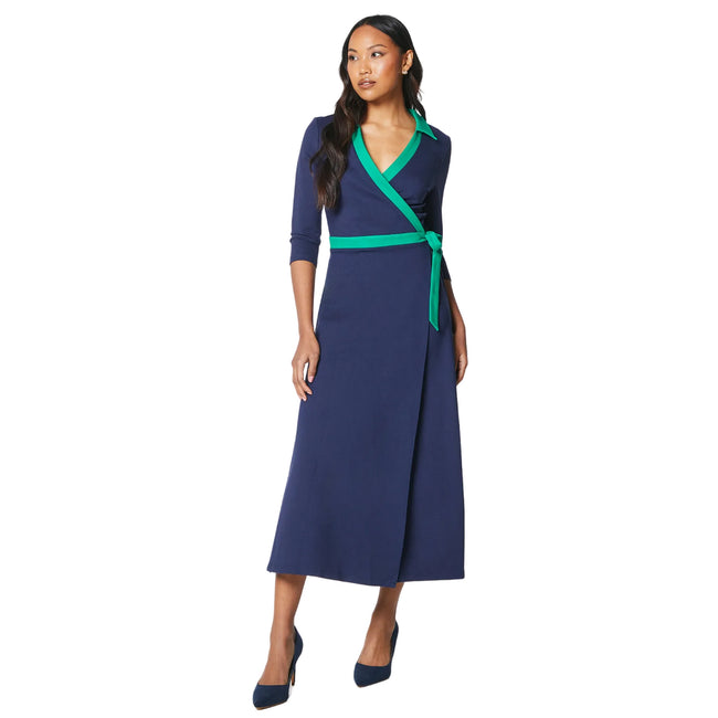 Navy - Front - Principles Womens-Ladies Contrast Ponte Wrap Dress