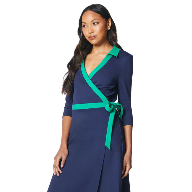 Navy - Side - Principles Womens-Ladies Contrast Ponte Wrap Dress