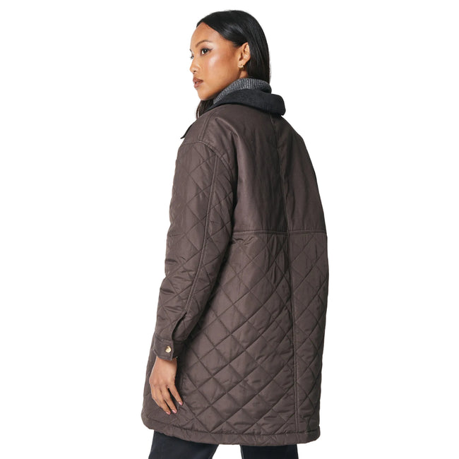 Chocolate - Back - Principles Womens-Ladies Quilted Corduroy Collar Jacket