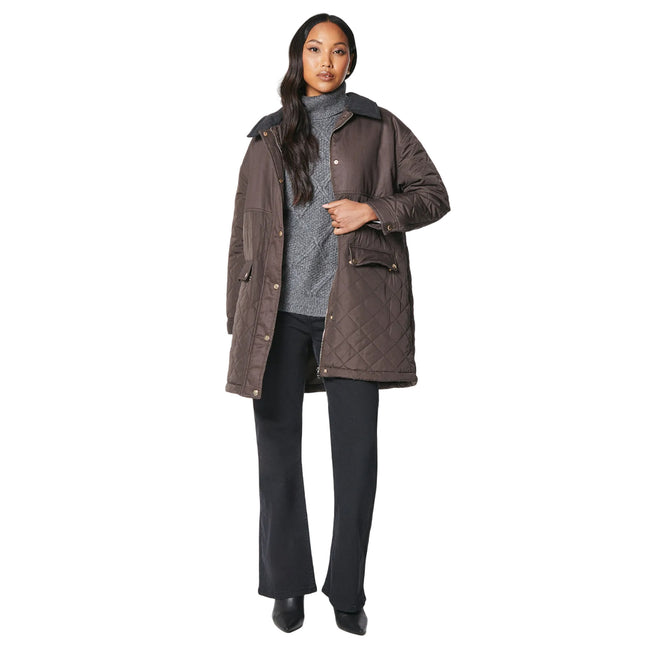 Chocolate - Side - Principles Womens-Ladies Quilted Corduroy Collar Jacket