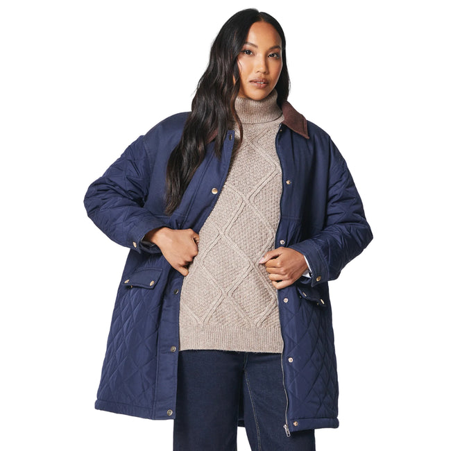Navy - Front - Principles Womens-Ladies Quilted Corduroy Collar Jacket