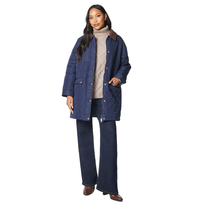 Navy - Side - Principles Womens-Ladies Quilted Corduroy Collar Jacket