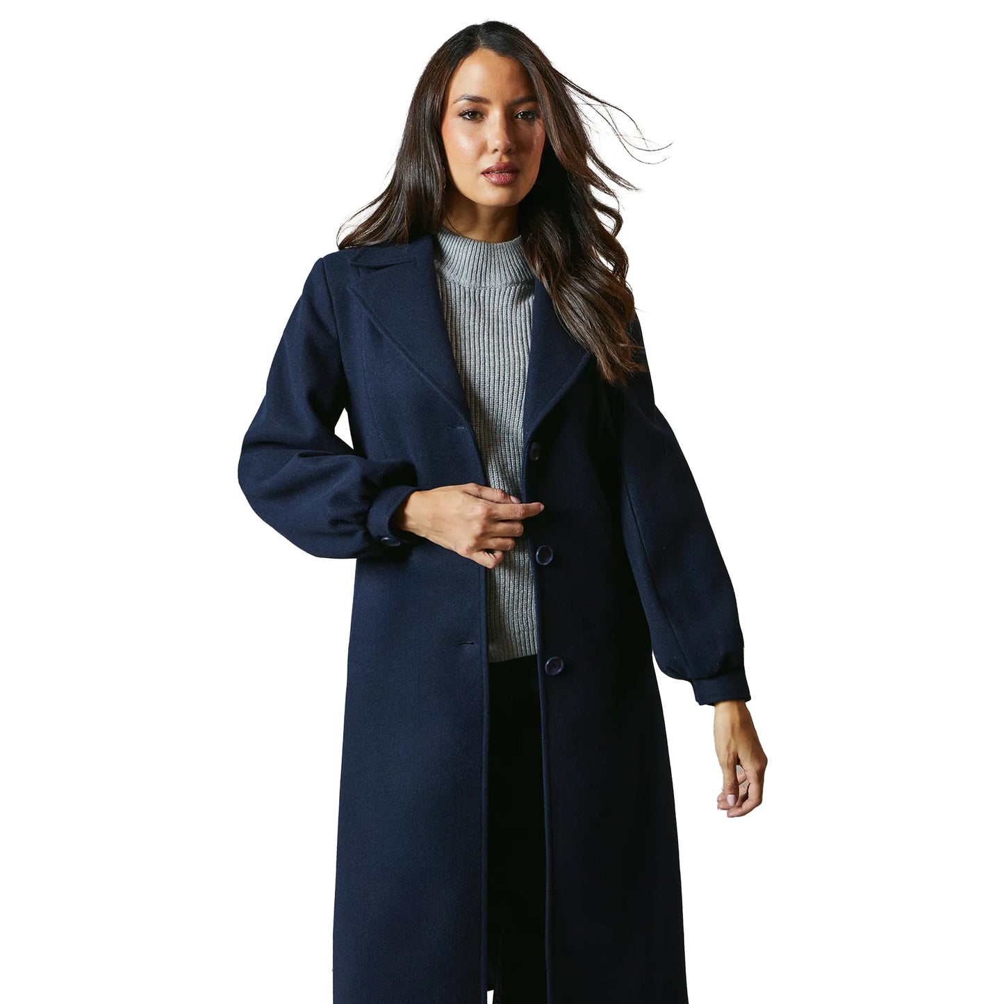 Navy - Side - Principles Womens-Ladies Volume Coat
