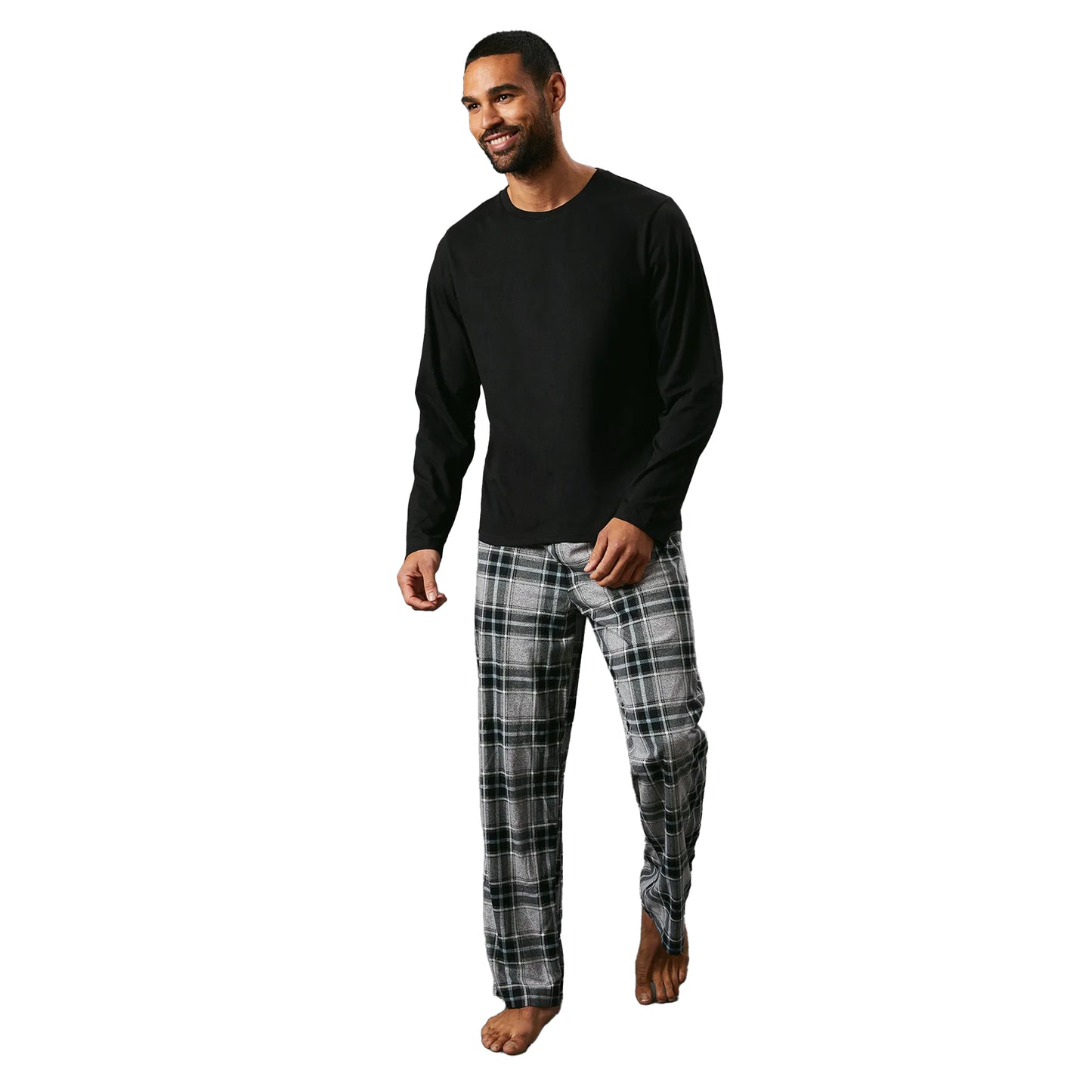 Black - Lifestyle - Maine Mens Checked Microfleece Pyjama Set