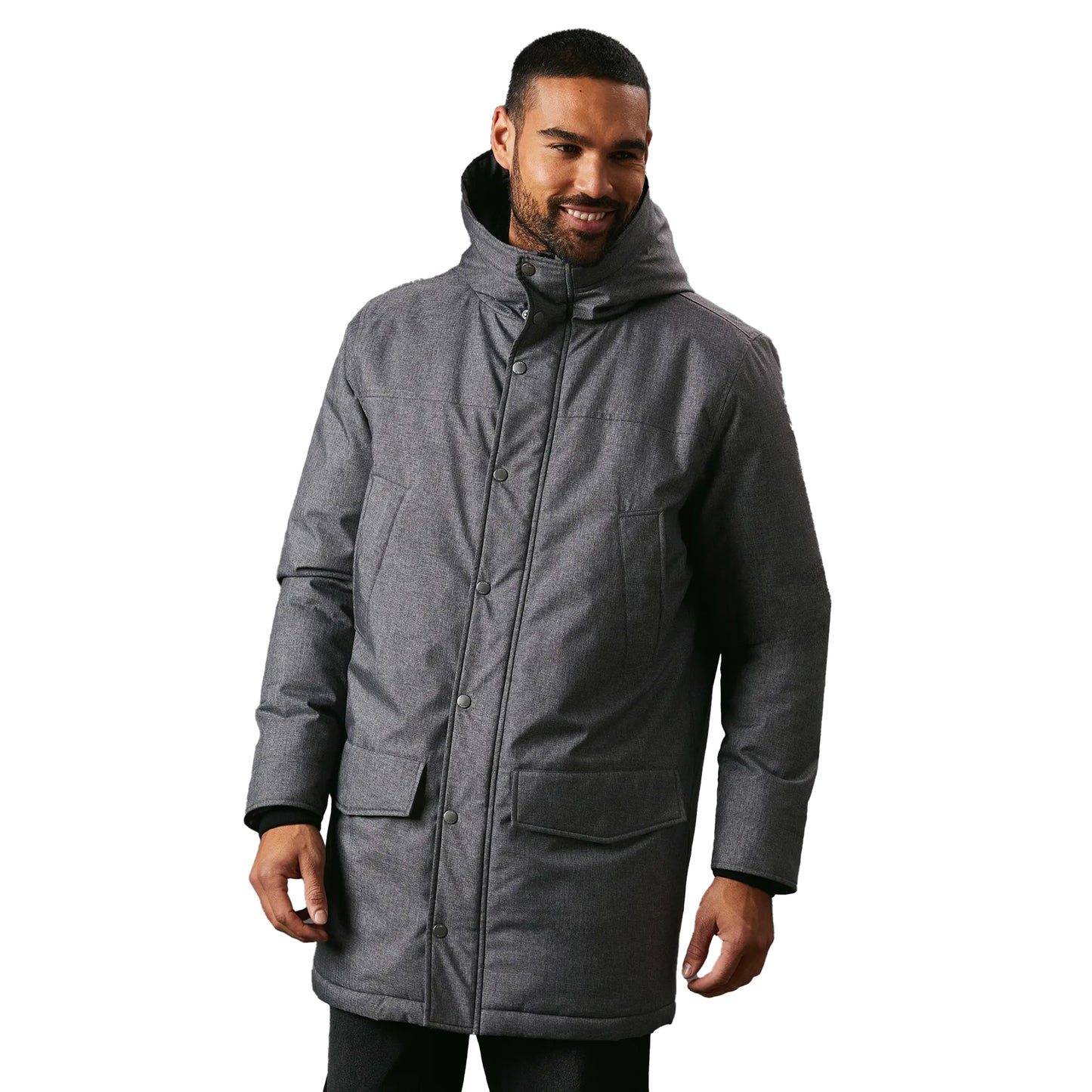 Grey - Side - Maine Mens Wool Look Parka