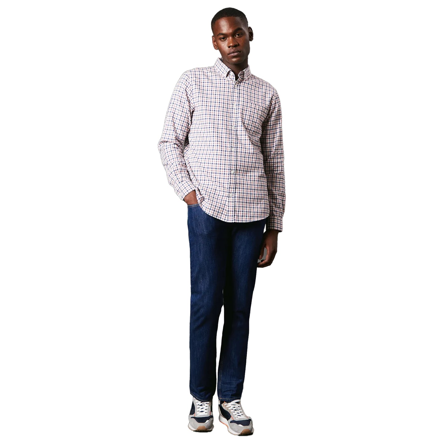 White - Side - Maine Mens Club Checked Brushed Long-Sleeved Shirt