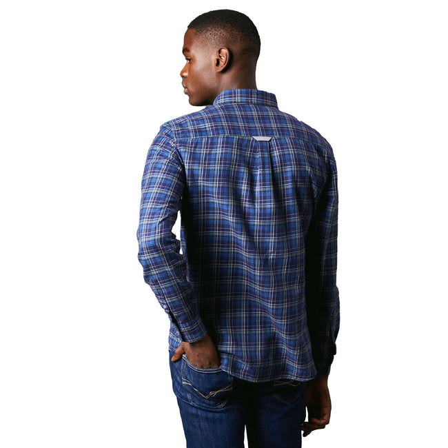 Navy - Back - Maine Mens Windowpane Check Brushed Long-Sleeved Shirt