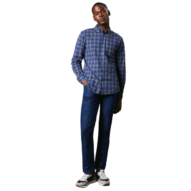 Navy - Side - Maine Mens Windowpane Check Brushed Long-Sleeved Shirt