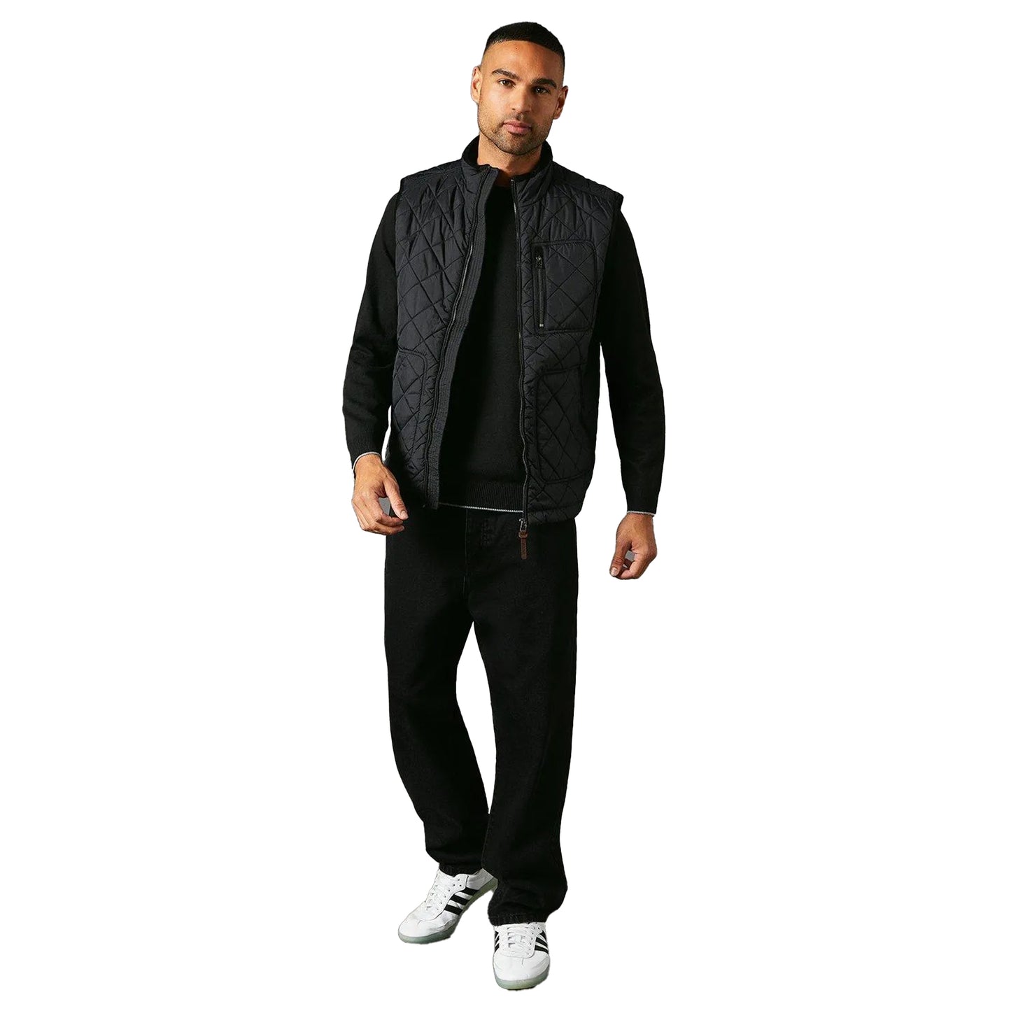Black - Side - Maine Mens Diamond Quilt Gilet
