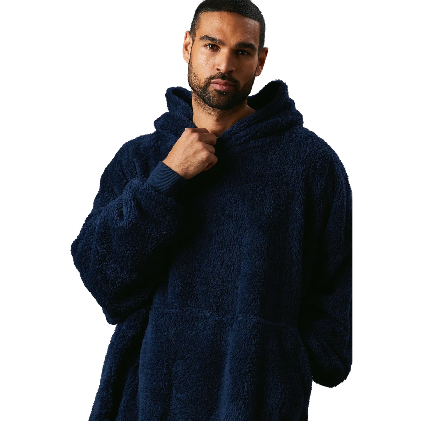 Navy - Side - Maine Mens Sherpa Hoodie Blanket