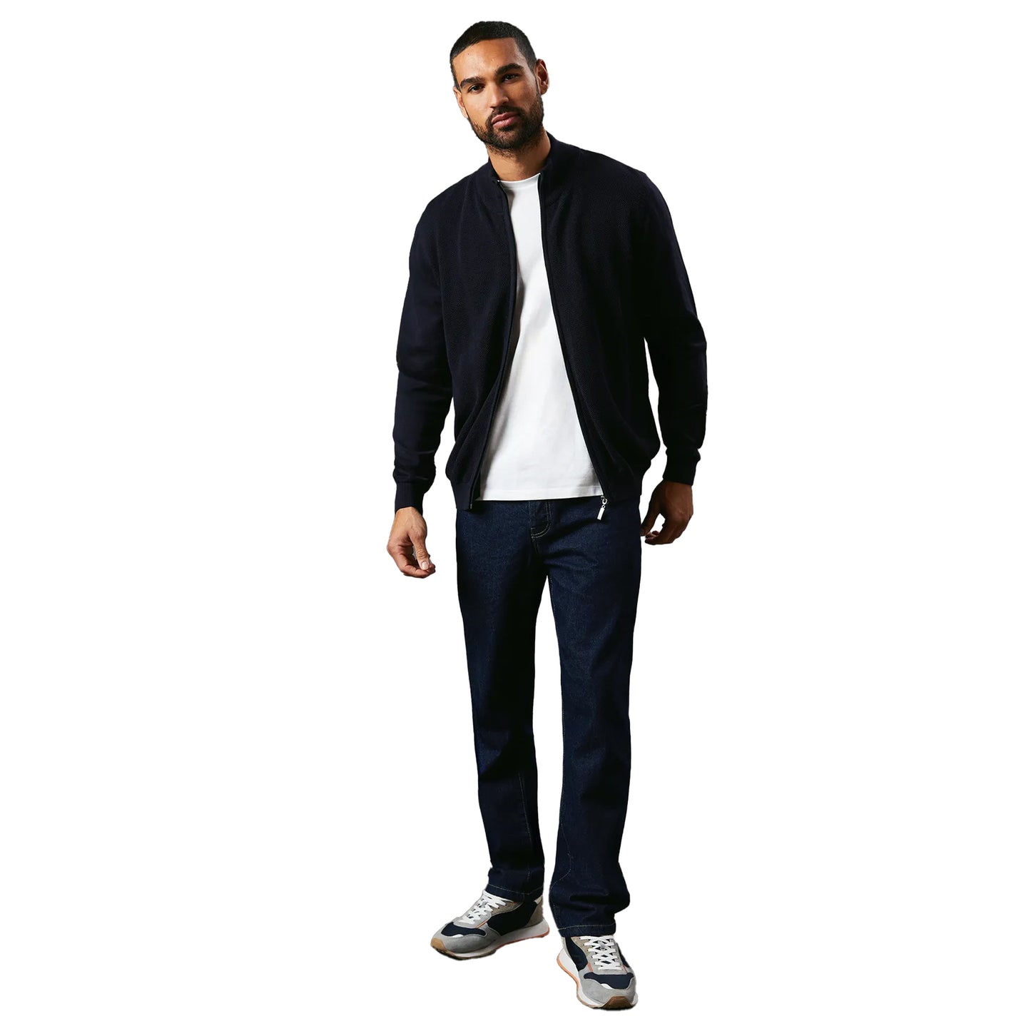 Navy - Side - Maine Mens Knitted Honeycomb Full Zip Jacket