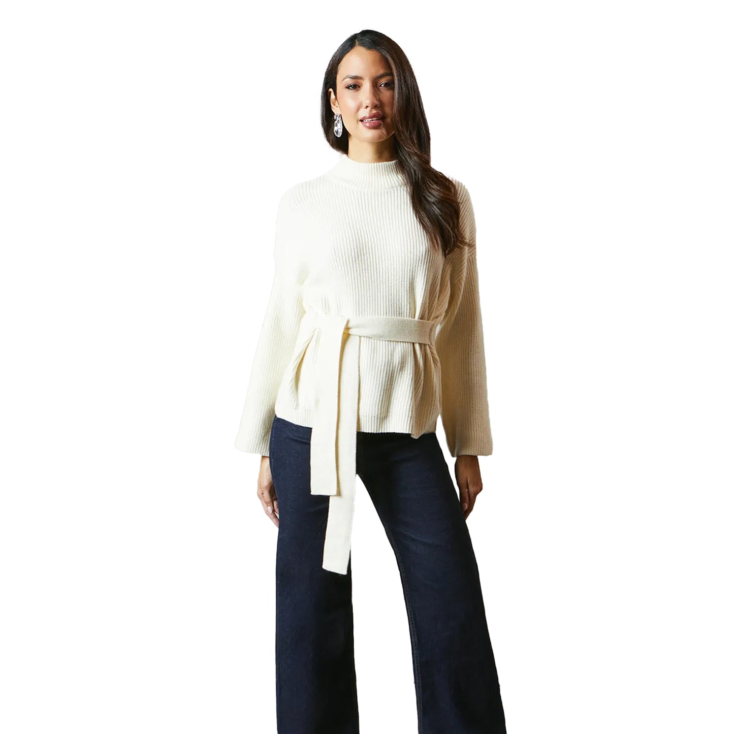 Ecru - Side - Principles Womens-Ladies High-Neck Tie Back Jumper