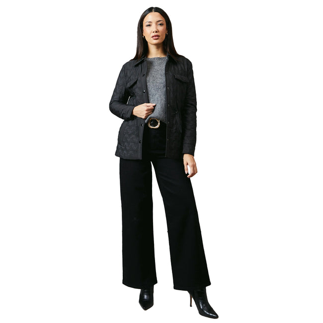 Black - Side - Principles Womens-Ladies Quilted Waist Detail Jacket