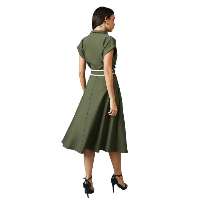 Khaki Green - Back - Principles Womens-Ladies Contrast Detail Collared Midi Dress