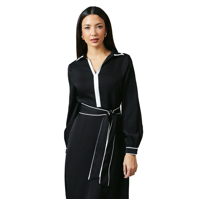 Monochrome - Front - Principles Womens-Ladies Contrast Detail Collared Midi Dress