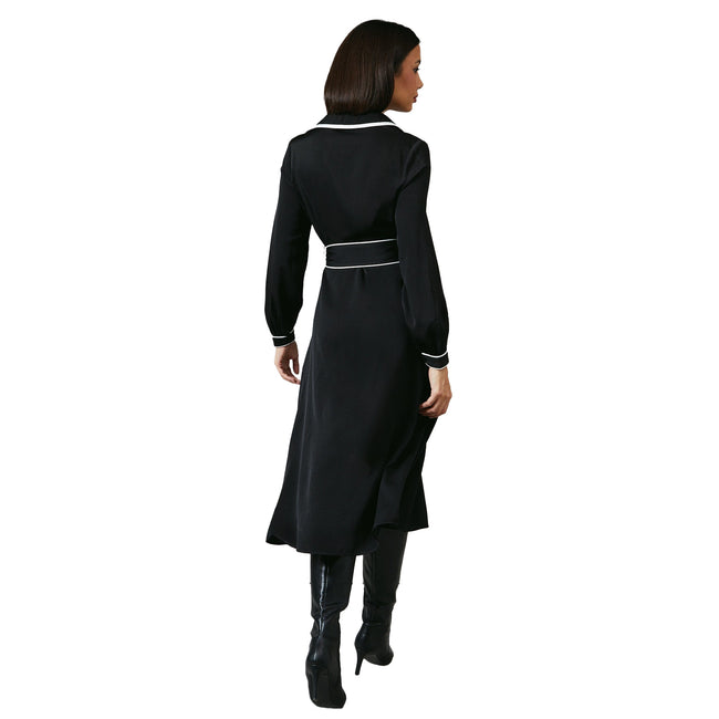 Monochrome - Back - Principles Womens-Ladies Contrast Detail Collared Midi Dress
