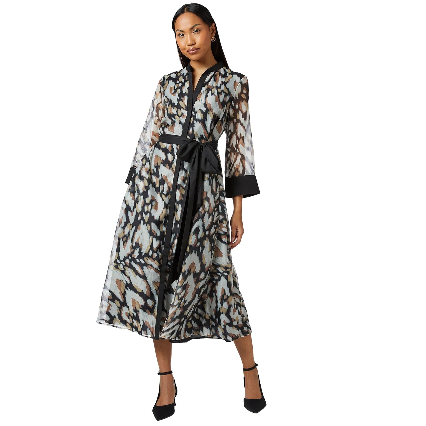 Black - Pack Shot - Principles Womens-Ladies Contrast Detail Collarless Shirt Dress