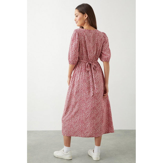 Red - Back - Dorothy Perkins Womens-Ladies Ditsy Print Button Detail Petite Midi Dress