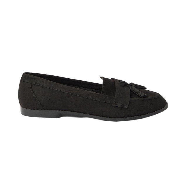 Natural Black - Back - Dorothy Perkins Womens-Ladies Lennie Tassel Wide Loafers
