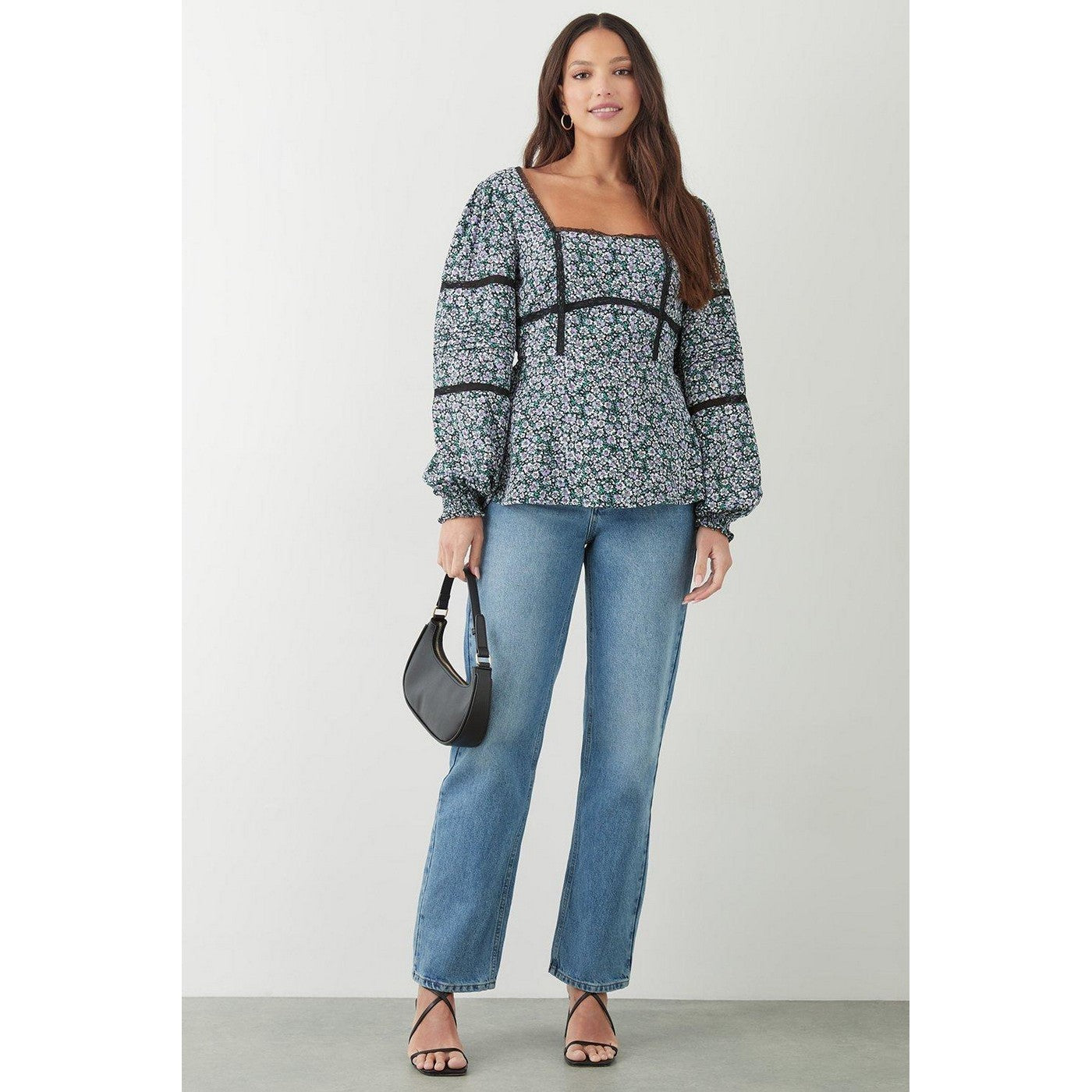 Black - Lifestyle - Dorothy Perkins Womens-Ladies Ditsy Print Lace Detail Tall Blouse