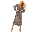 Bronze - Front - Dorothy Perkins Womens-Ladies Sequin Belt Wrap Midi Dress