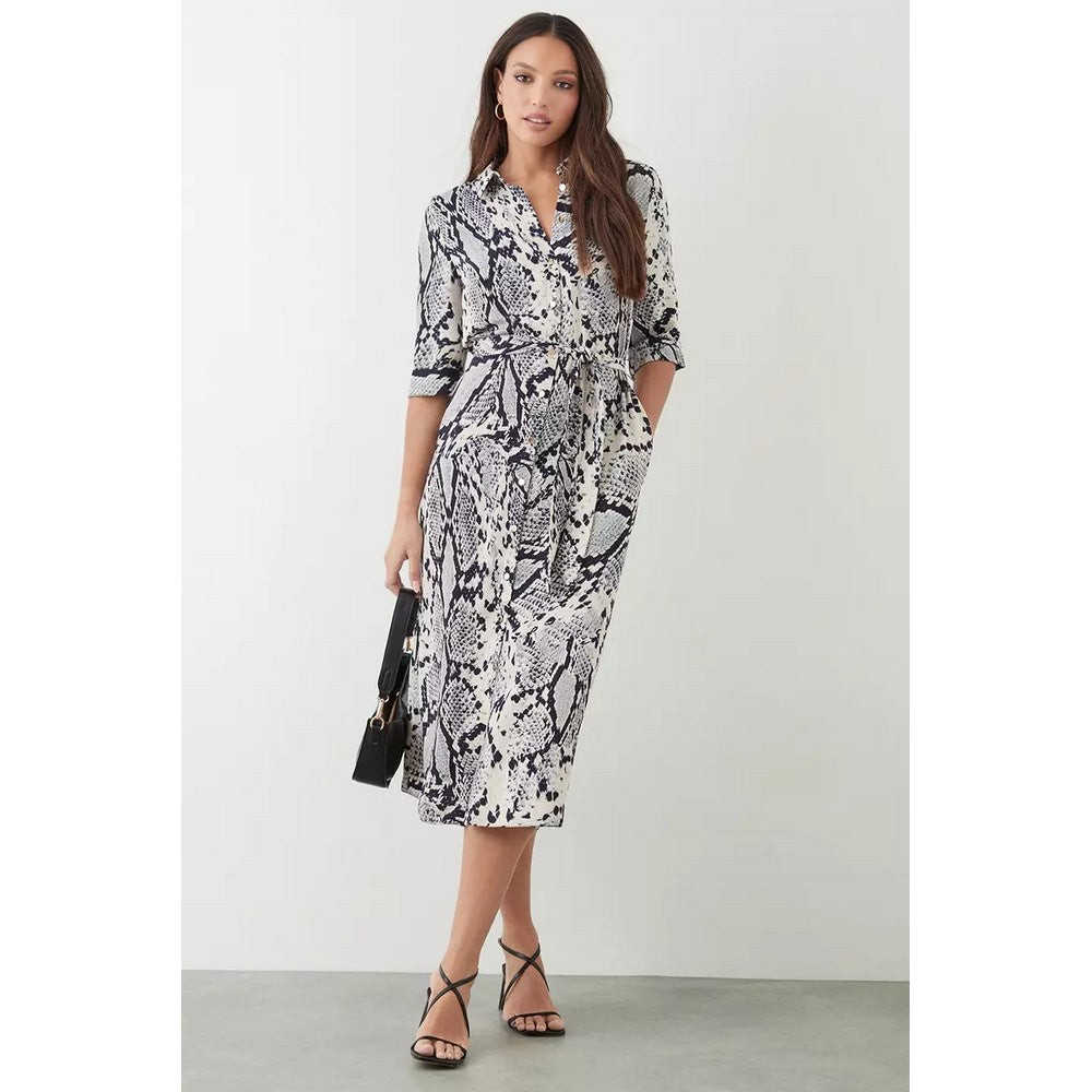 Black-White - Pack Shot - Dorothy Perkins Womens-Ladies Snake Print Midi Shirt Dress