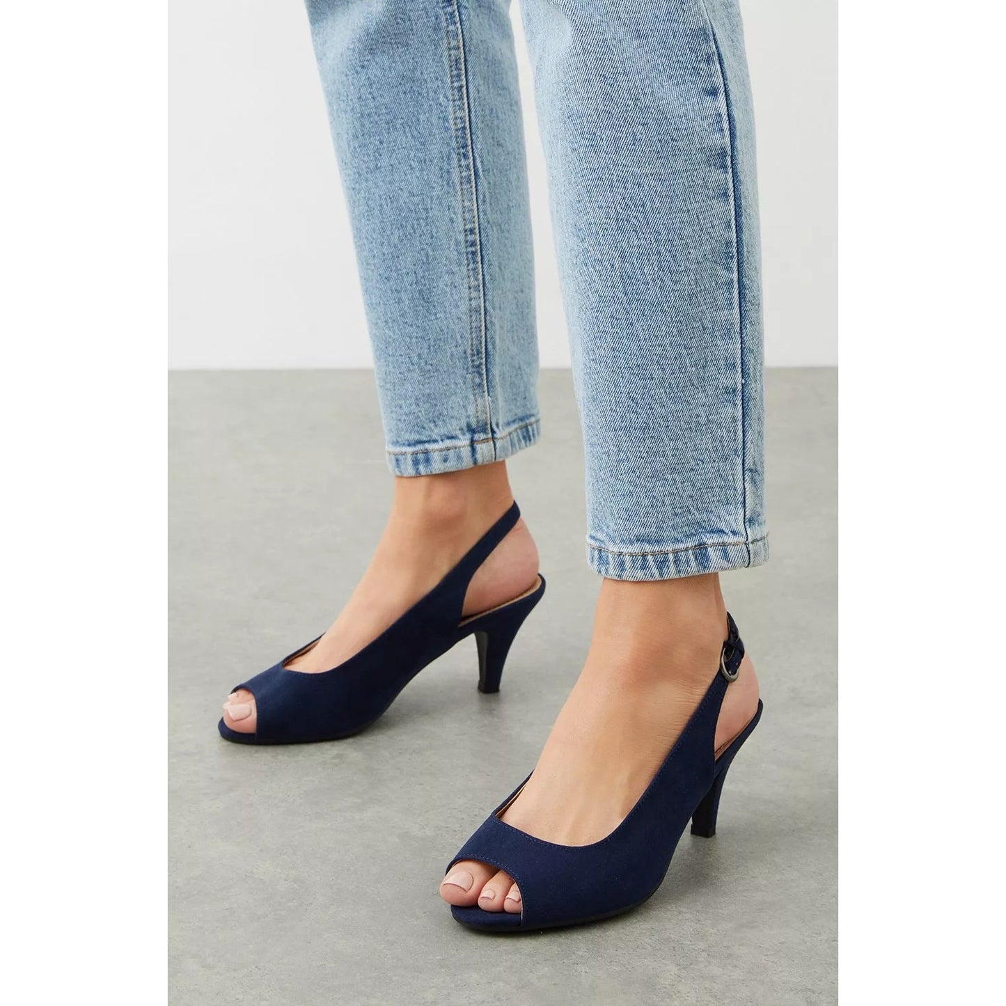 Navy - Lifestyle - Good For The Sole Womens-Ladies Evelyn Peep Toe Wide Court Shoes