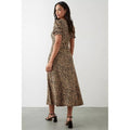 Brown-Black - Back - Dorothy Perkins Womens-Ladies Leopard Print Short-Sleeved Midi Dress