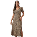Brown-Black - Front - Dorothy Perkins Womens-Ladies Leopard Print Short-Sleeved Midi Dress