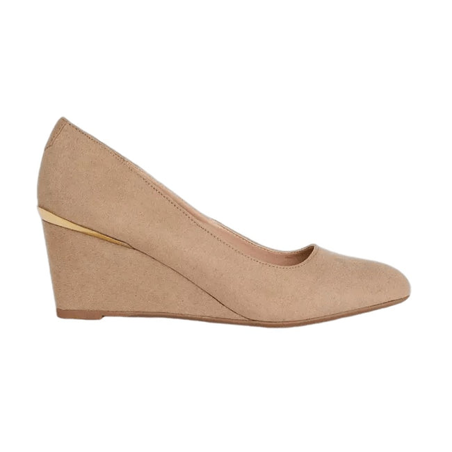 Taupe - Front - Dorothy Perkins Womens-Ladies Duke Round Toe Wedge Court Shoes