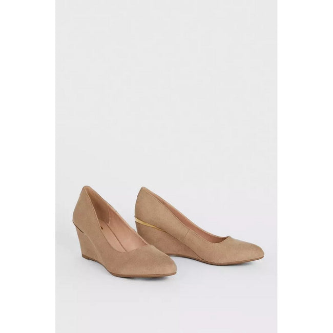 Taupe - Side - Dorothy Perkins Womens-Ladies Duke Round Toe Wedge Court Shoes