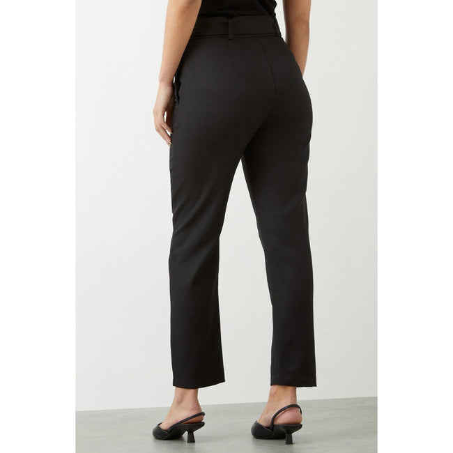 Black - Back - Dorothy Perkins Womens-Ladies Belted High Waist Slim Trousers