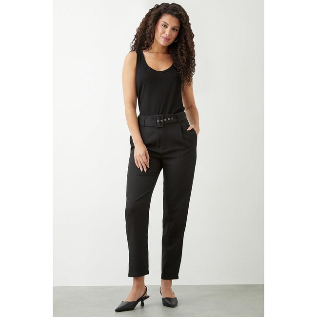 Black - Lifestyle - Dorothy Perkins Womens-Ladies Belted High Waist Slim Trousers