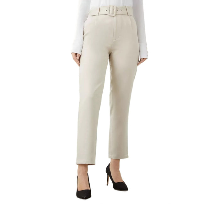 Stone - Front - Dorothy Perkins Womens-Ladies Belted High Waist Slim Trousers