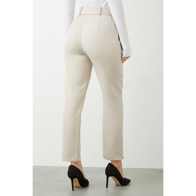 Stone - Back - Dorothy Perkins Womens-Ladies Belted High Waist Slim Trousers