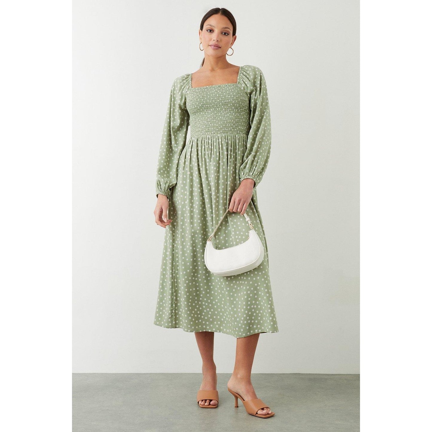 Sage - Lifestyle - Dorothy Perkins Womens-Ladies Ditsy Print Shirred Bodice Midi Dress