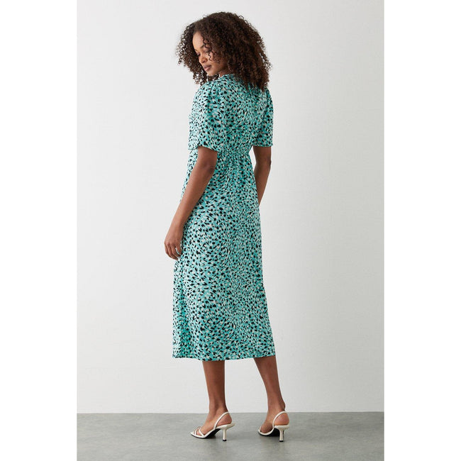Green - Back - Dorothy Perkins Womens-Ladies Animal Print Shirred Waist Flutter Midi Dress