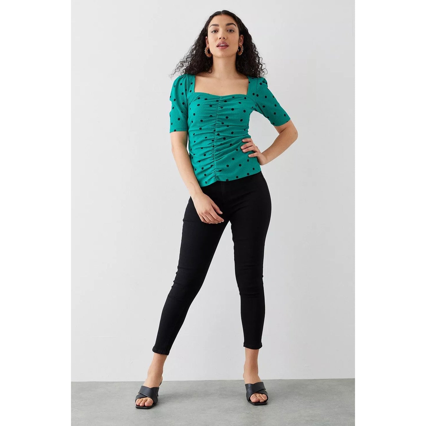 Green - Lifestyle - Dorothy Perkins Womens-Ladies Ruched Sweetheart Petite Short-Sleeved Top
