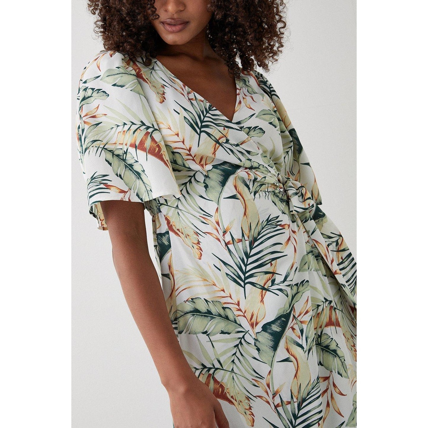 Ivory - Side - Dorothy Perkins Womens-Ladies Palm Print Wrap Midi Dress