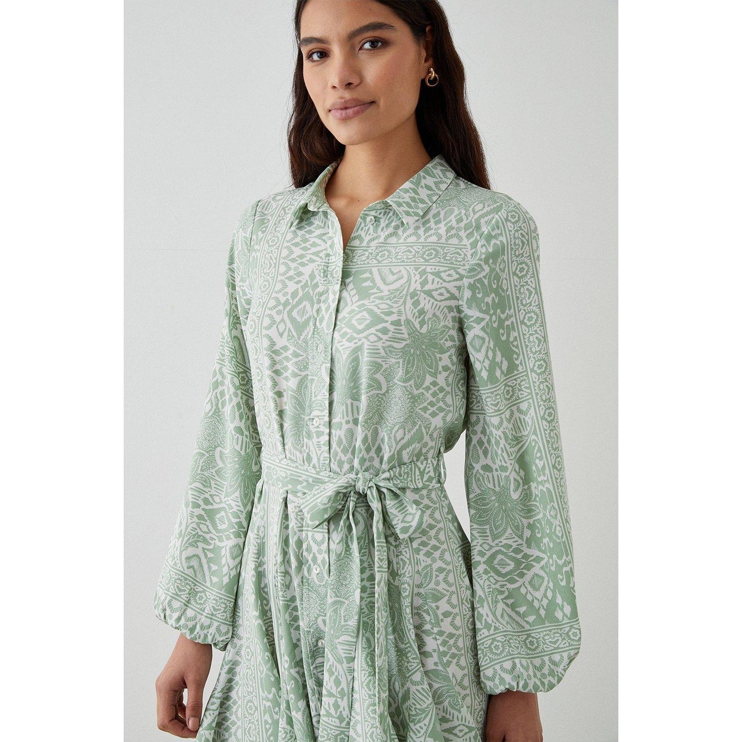Green - Side - Dorothy Perkins Womens-Ladies Ikat Mini Shirt Dress