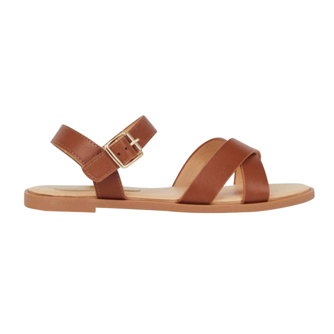 Tan - Front - Dorothy Perkins Womens-Ladies Florence Crossover Side Strap Flat Sandals