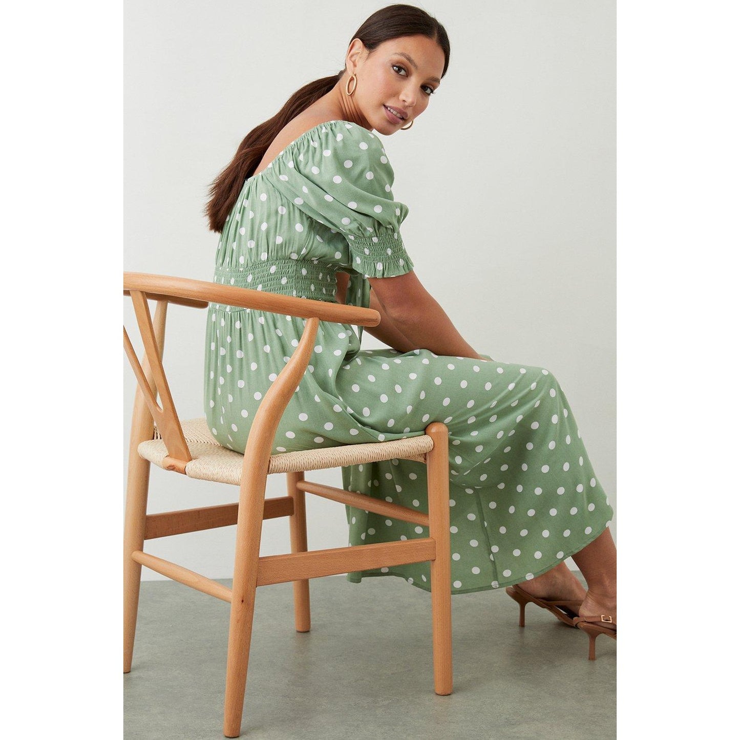 Sage - Lifestyle - Dorothy Perkins Womens-Ladies Spotted Shirred Midi Dress
