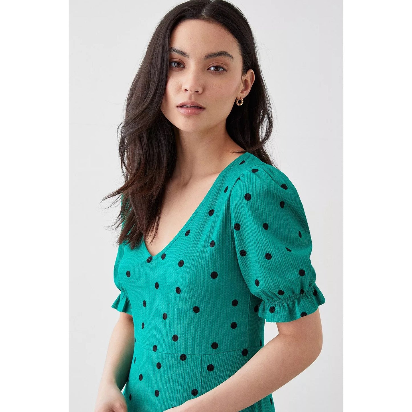 Green - Side - Dorothy Perkins Womens-Ladies Spotted V Neck Petite Midi Dress