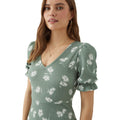 Khaki - Pack Shot - Dorothy Perkins Womens-Ladies Ditsy Print Short-Sleeved Midi Dress
